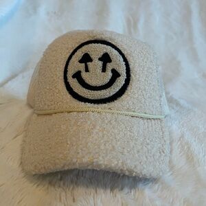 Cream Smiley Face Textured Cap